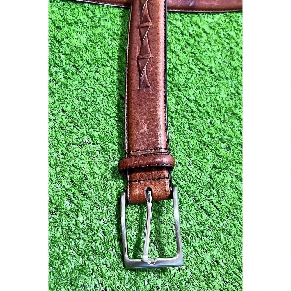 Vintage Fossil Belt SZ 38 Y2K Brown Leather Braided Accents Full Grain Cowhide